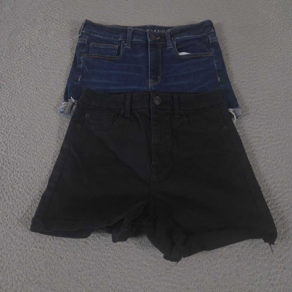 LOT OF 2 American Eagle Shorts Women 6 Multi Curvy Hi-Rise Shortie Denim Stretch